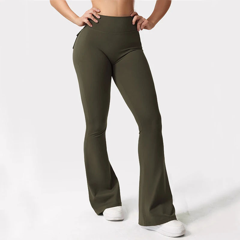 NONE Women's Yoga Flare Trousers High Waist with Pockets