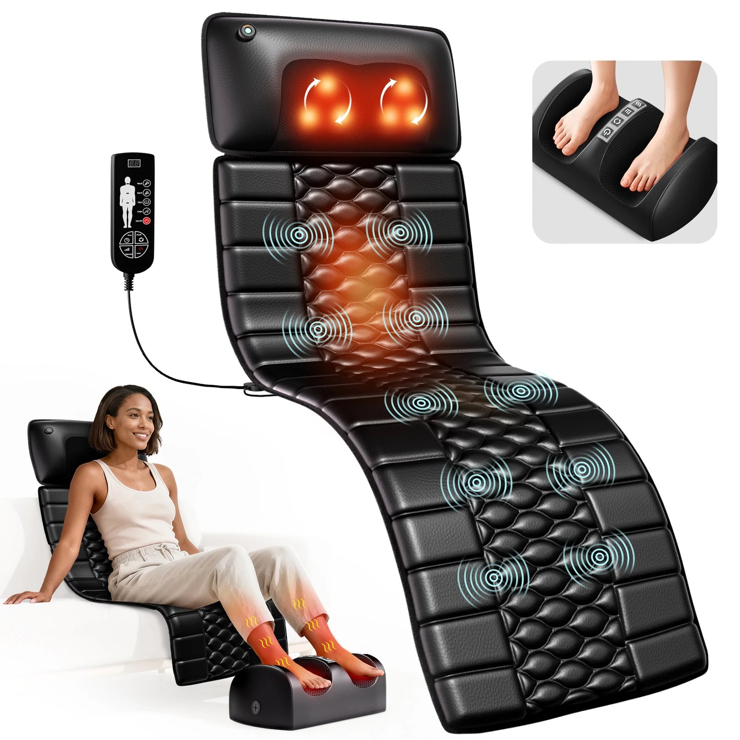 HOMEMASSA Shiatsu Full Body Massage Mat With Heat Detachable Pad