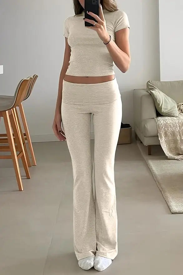 None Women's Two Piece Yoga Set Short Sleeve Top Pants