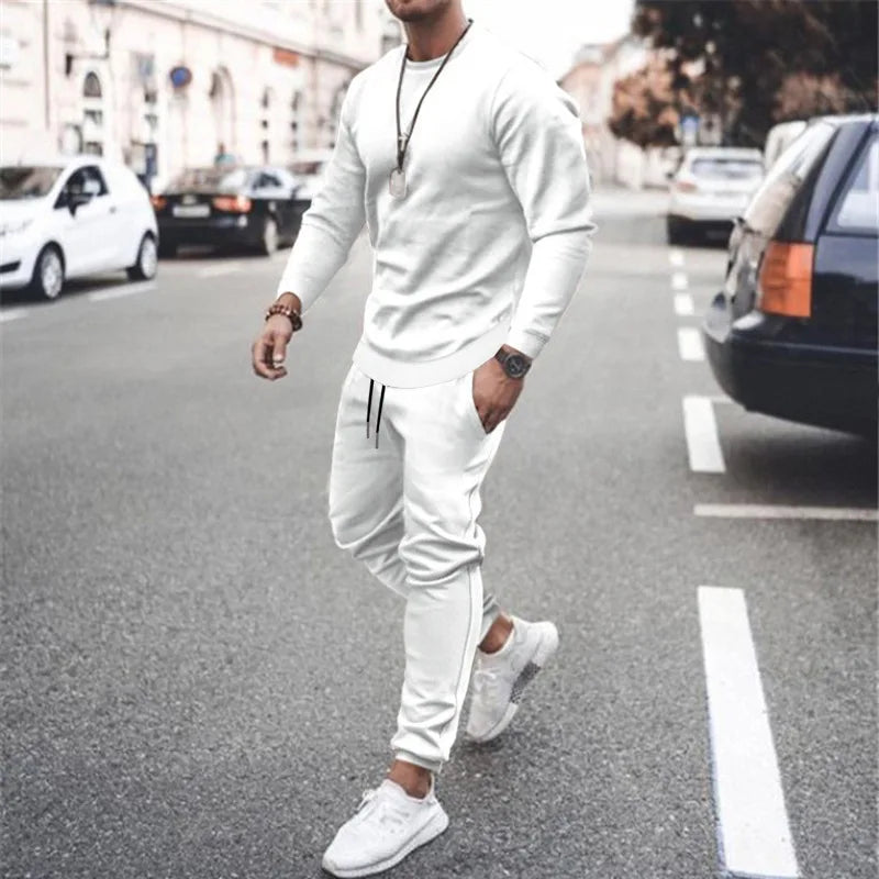 NONECN Men Two Piece Running Sweatshirt Sweatpants Tracksuit Set
