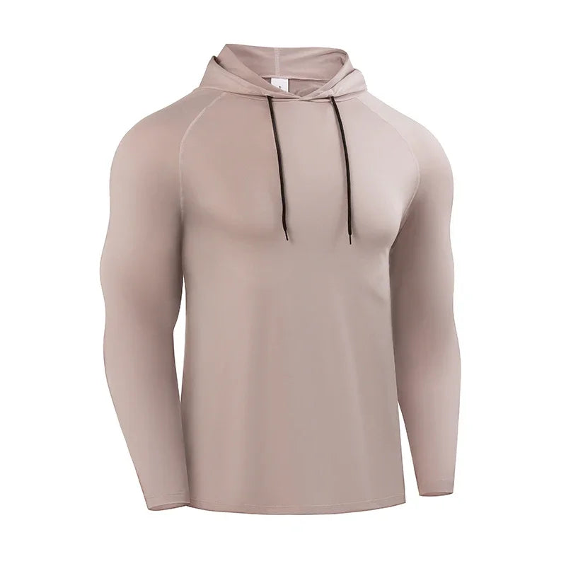 NONECN Running Long Sleeve Hooded T Shirt Men Sportswear