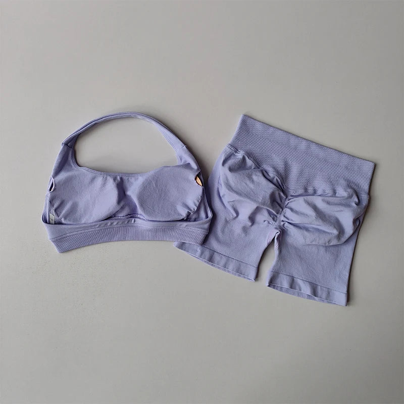 None Nylon Breathable Quick Dry Sports Bra Shorts Set