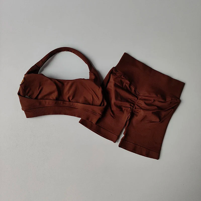 None Nylon Breathable Quick Dry Sports Bra Shorts Set