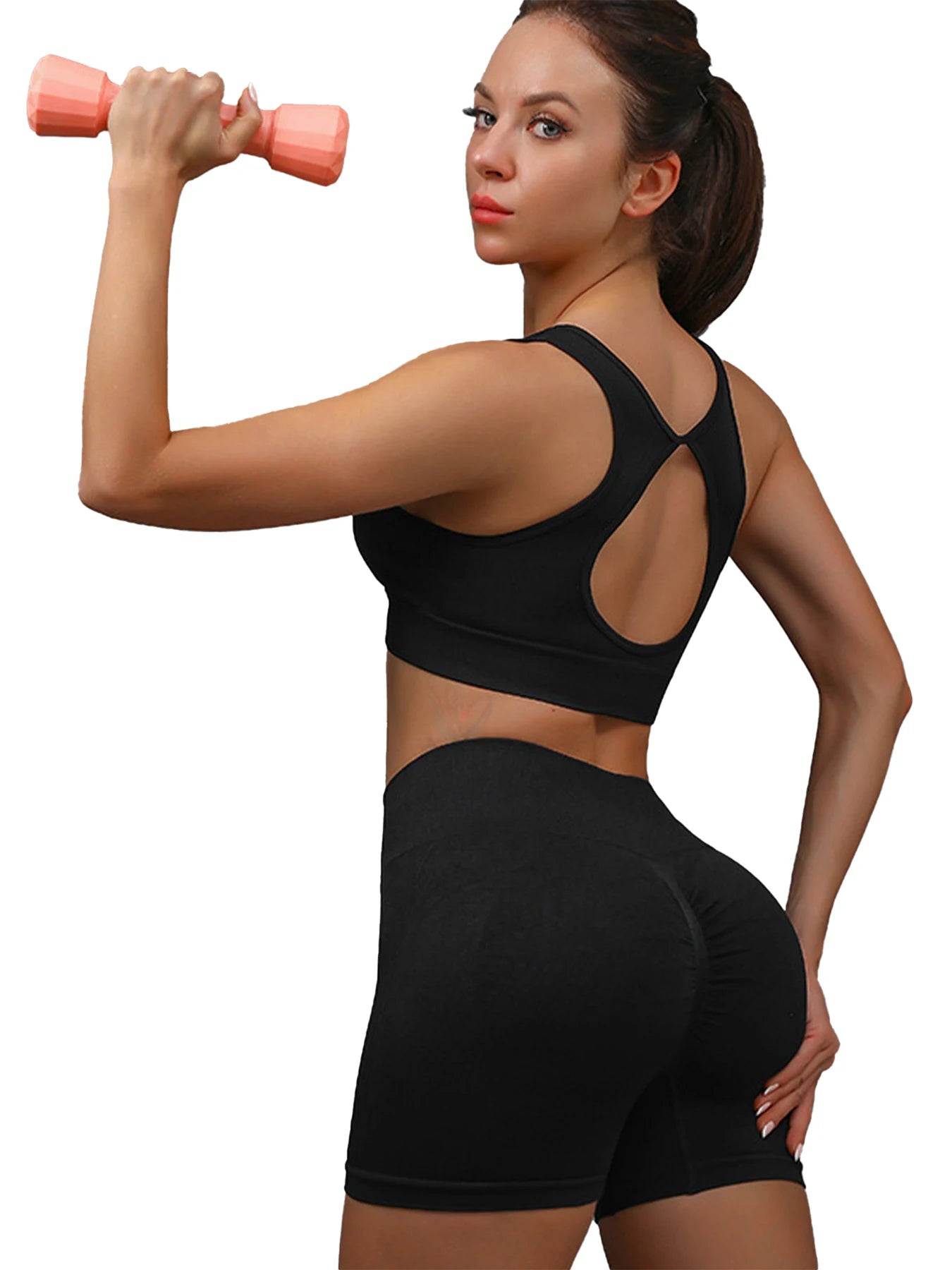 NONE Womens Yoga Set Sports Bra High Waist Seamless Shorts