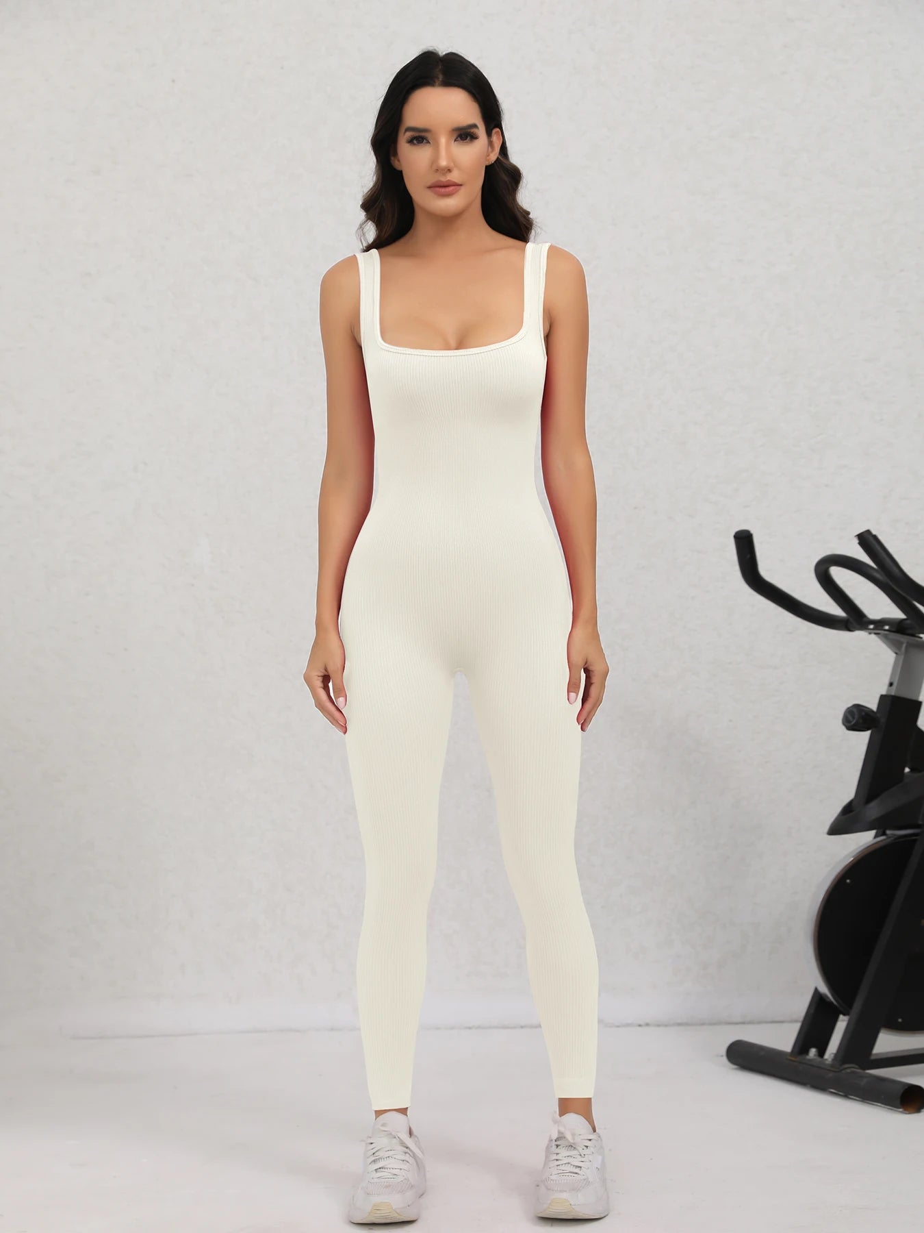 None Ribbed Sleeveless Yoga Romper Jumpsuit For Women