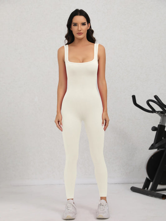 None Ribbed Sleeveless Yoga Romper Jumpsuit For Women