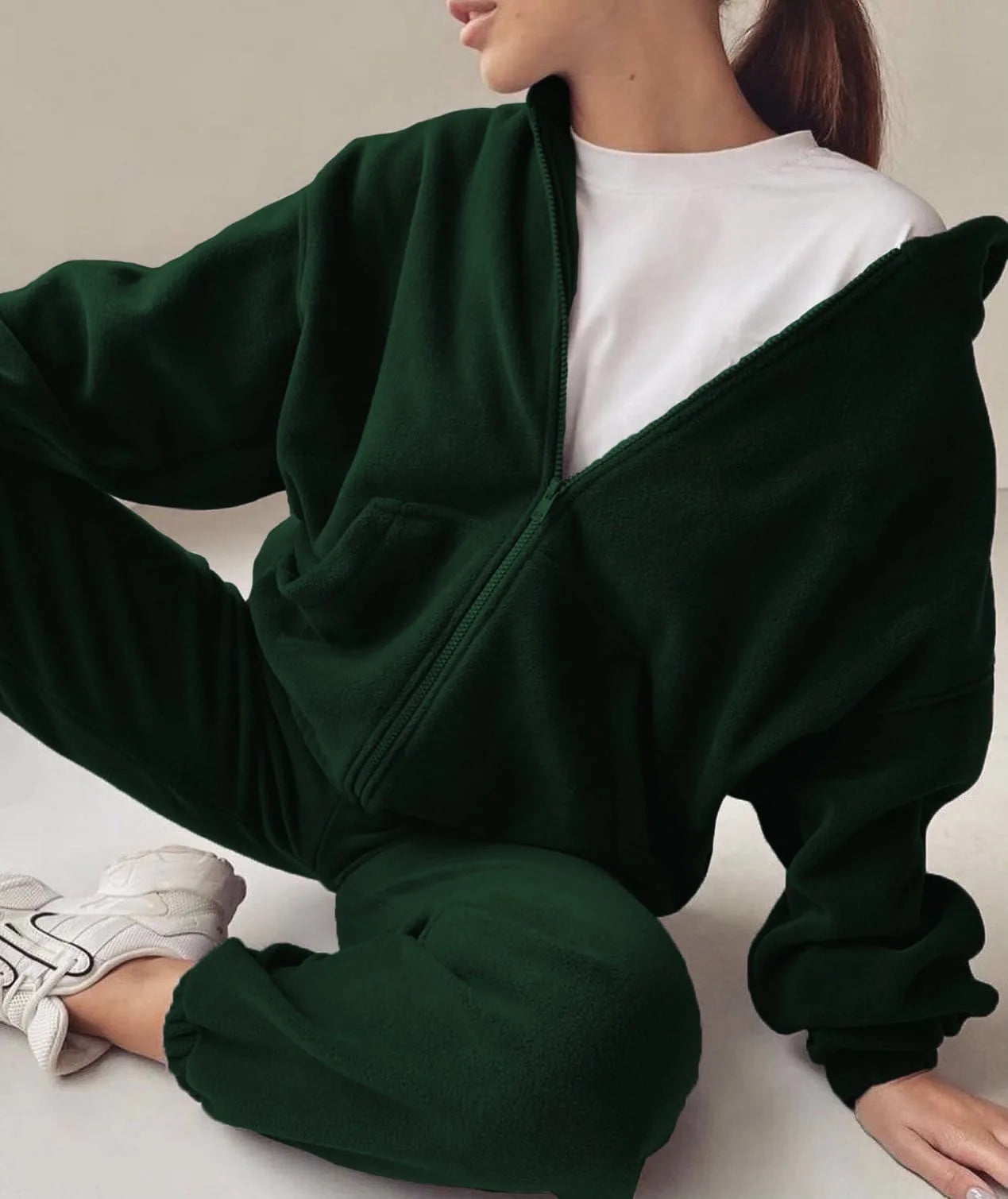 NONECN Two Piece Womens Sporty Casual Sweater Set Hooded Pullover