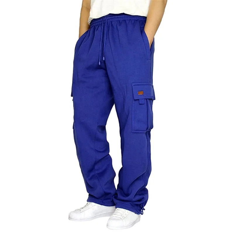 Hirigin Men's Loose Cargo Pants Drawstring Elastic Waist Wide Leg