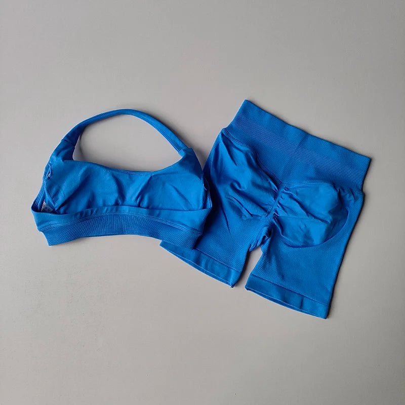 None Nylon Breathable Quick Dry Sports Bra Shorts Set