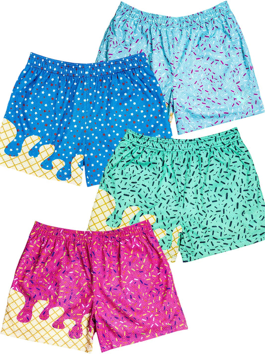 NONECN Ice Cream Print Baseball Shorts Loose Fit For Golf