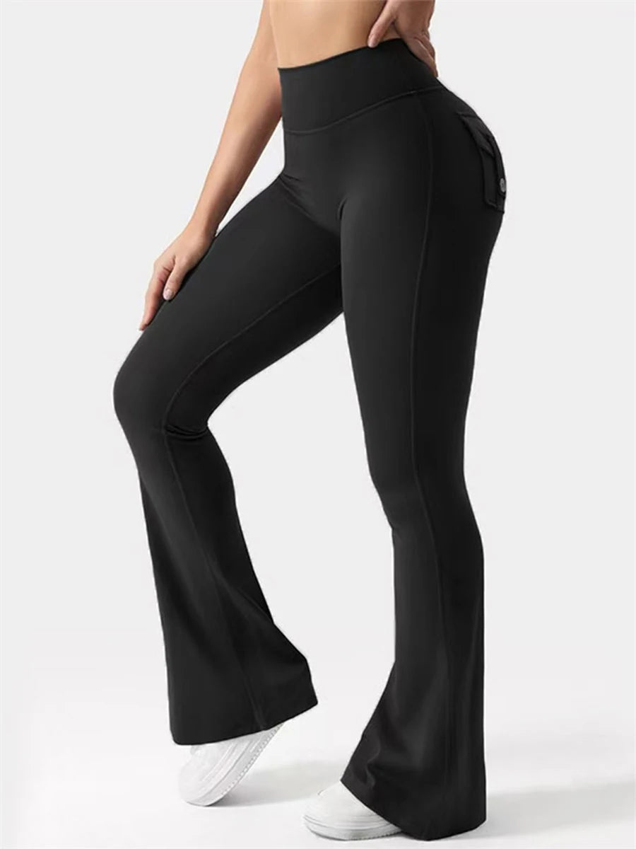 NONE Womens High Waist Yoga Leggings With Pockets Tummy Control