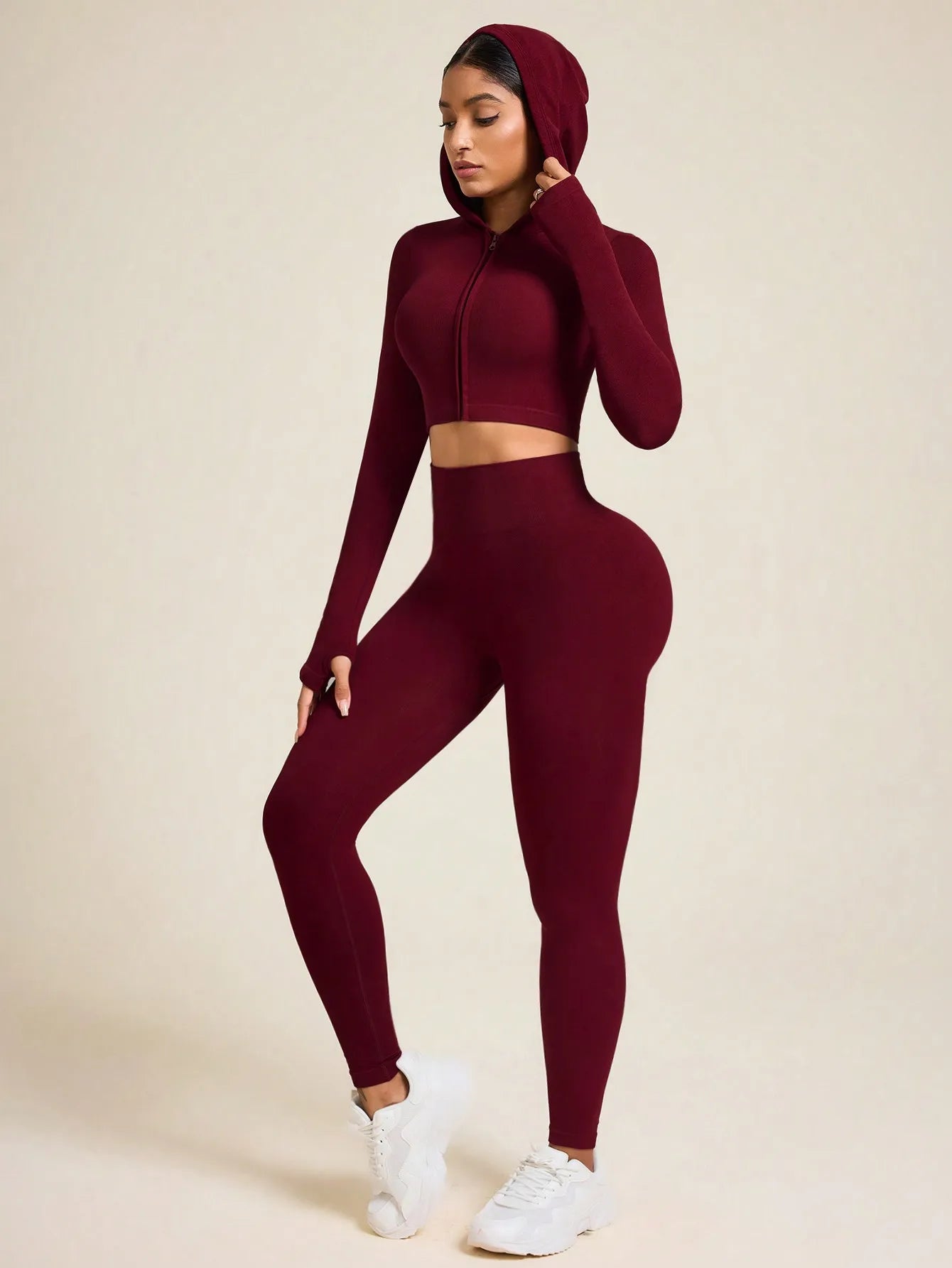 None Women's Seamless Zip Up Hoodie and Leggings Set