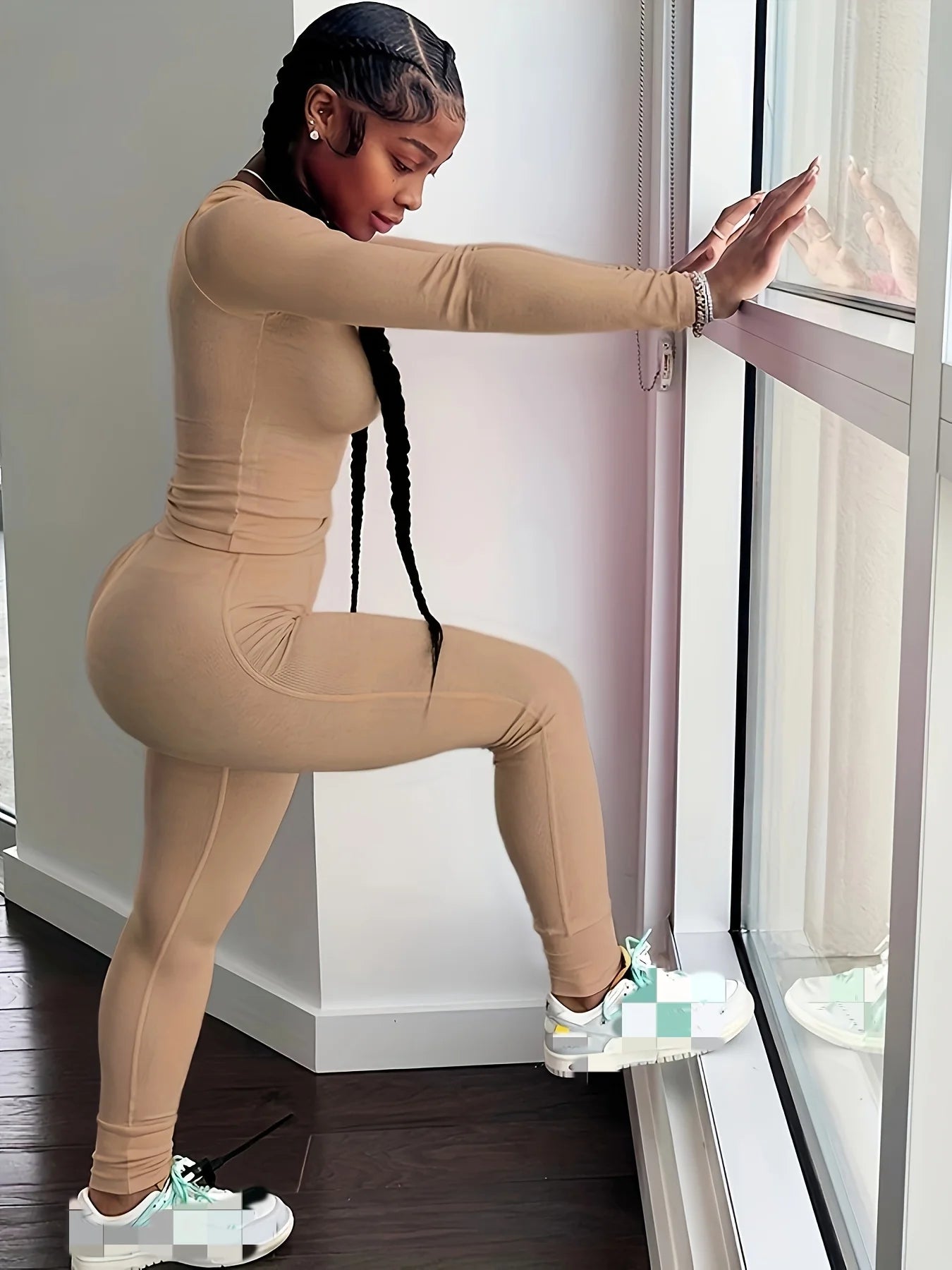 Unbranded Women's 2-Piece Workout Set Long Sleeve Top And Leggings