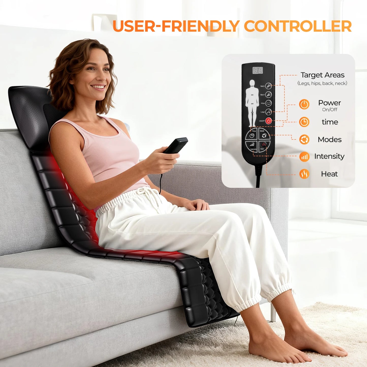 HOMEMASSA Shiatsu Full Body Massage Mat With Heat Detachable Pad