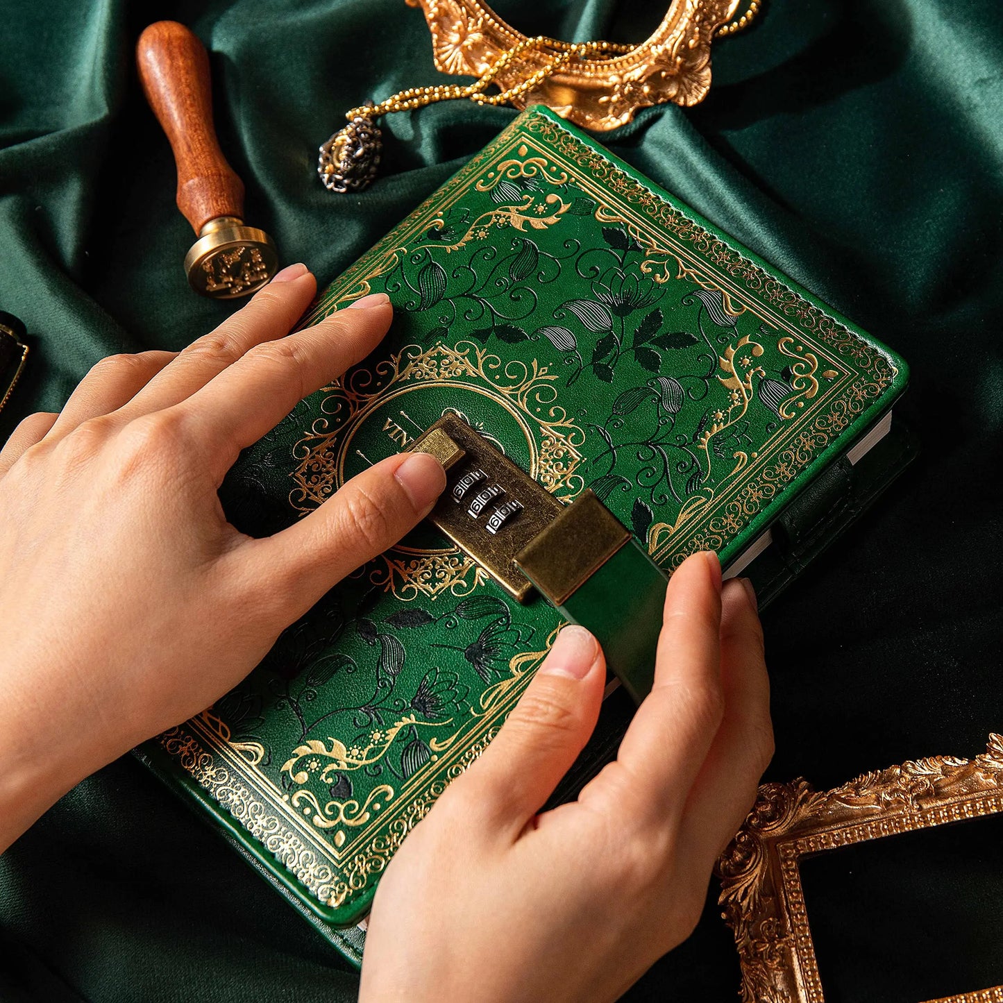 NONE A5 Retro Digital Password Notebook With Lock PU Leather Journal