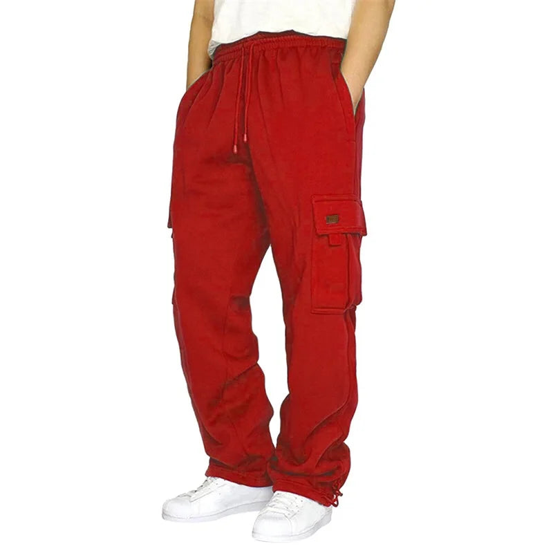 Hirigin Men's Loose Cargo Pants Drawstring Elastic Waist Wide Leg