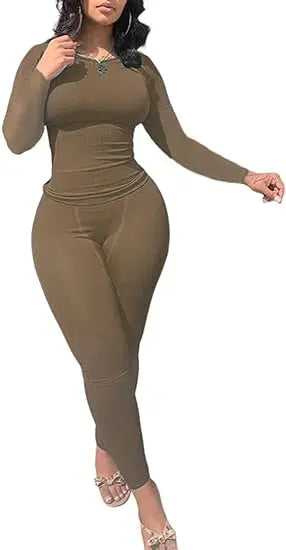 Unbranded Women's 2-Piece Workout Set Long Sleeve Top And Leggings