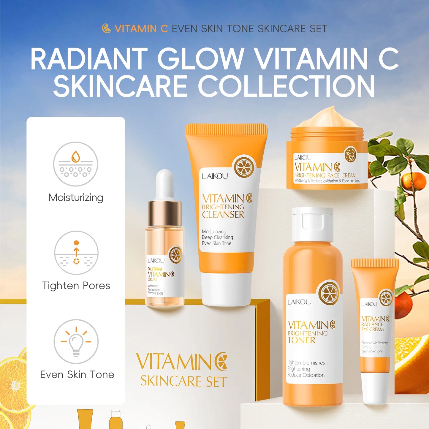 LAIKOU Vitamin C Skincare Set 5Pcs Brightening Kit