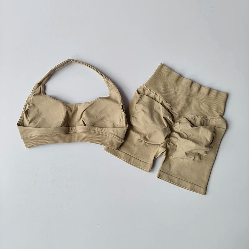 None Nylon Breathable Quick Dry Sports Bra Shorts Set