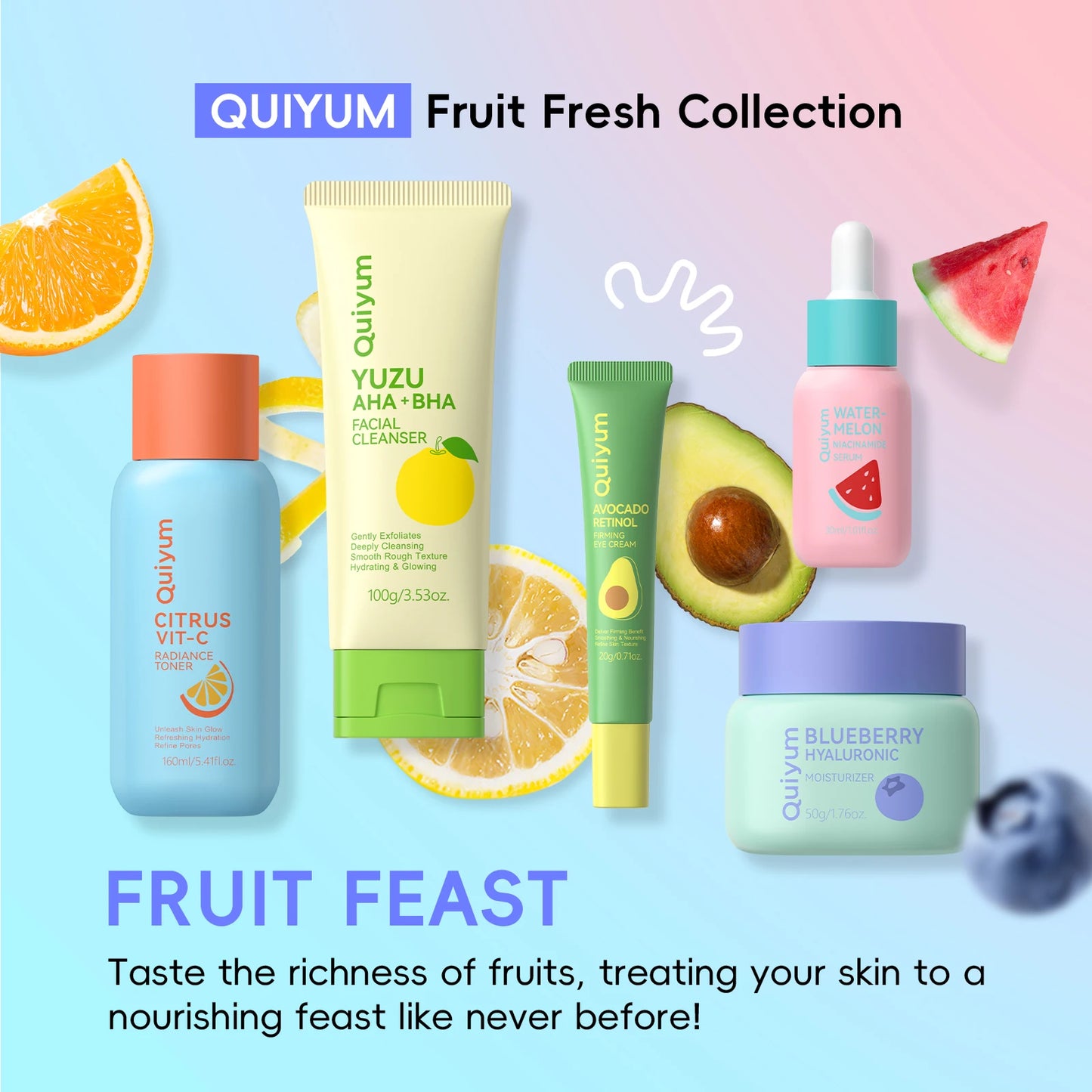 Quiyum Fruit Fresh Skincare Set Brightening Hydrating Anti Age