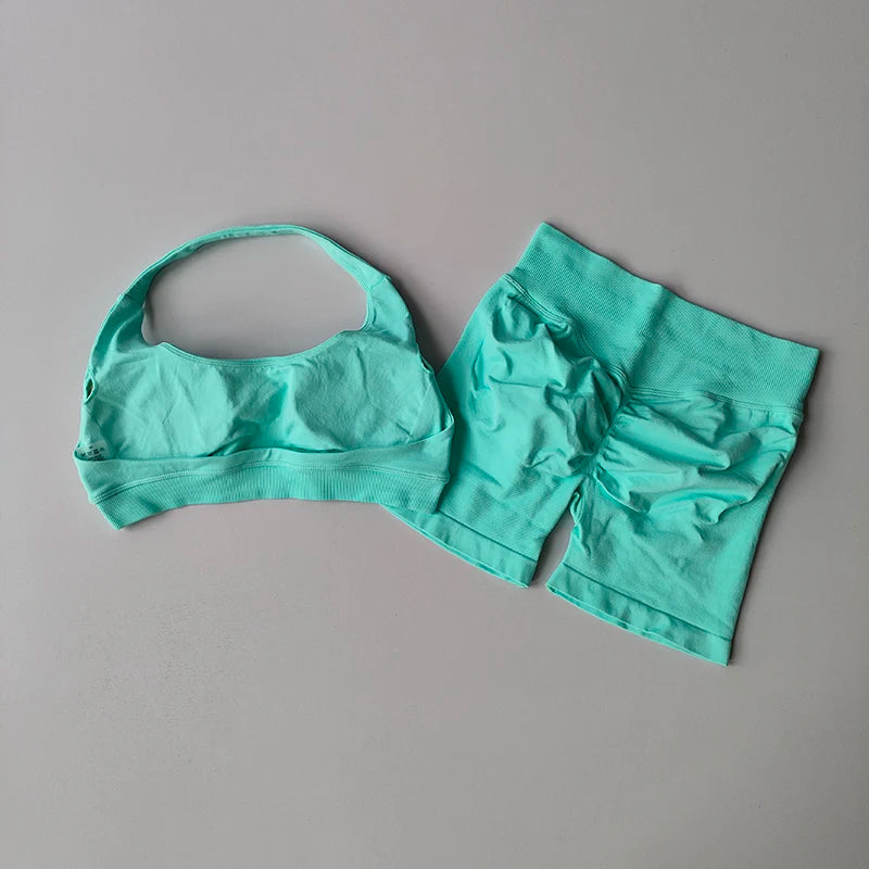 None Nylon Breathable Quick Dry Sports Bra Shorts Set