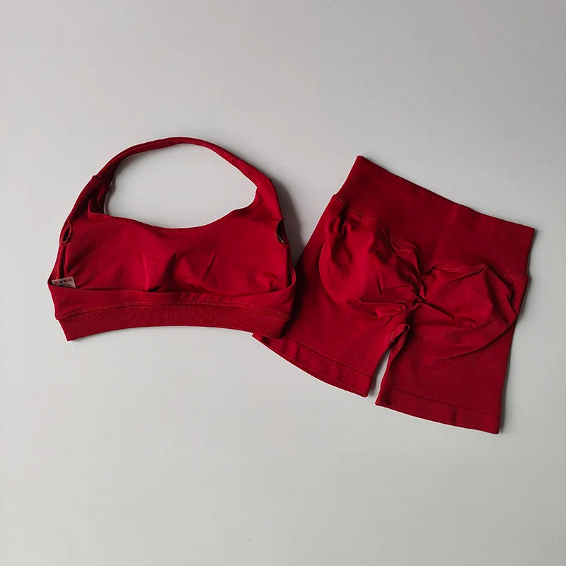 None Nylon Breathable Quick Dry Sports Bra Shorts Set