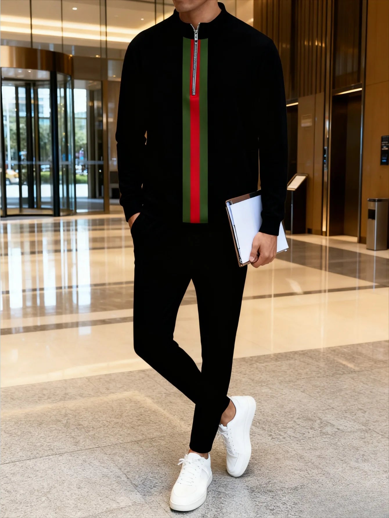 Generic European And American Men's Digital Printed Half Zip Tracksuit