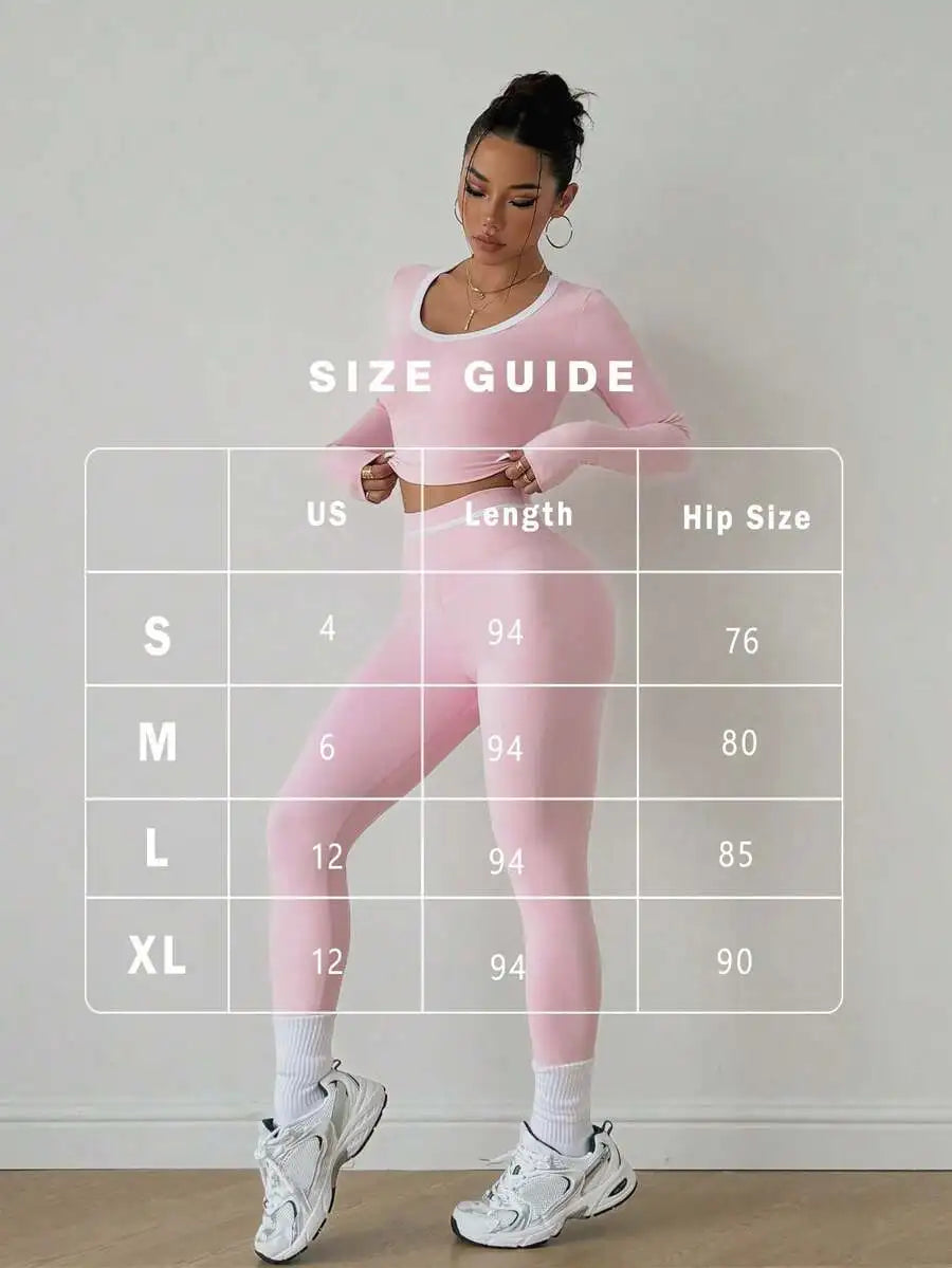 None Yoga Set High Waist Long Sleeve Crop Top Leggings