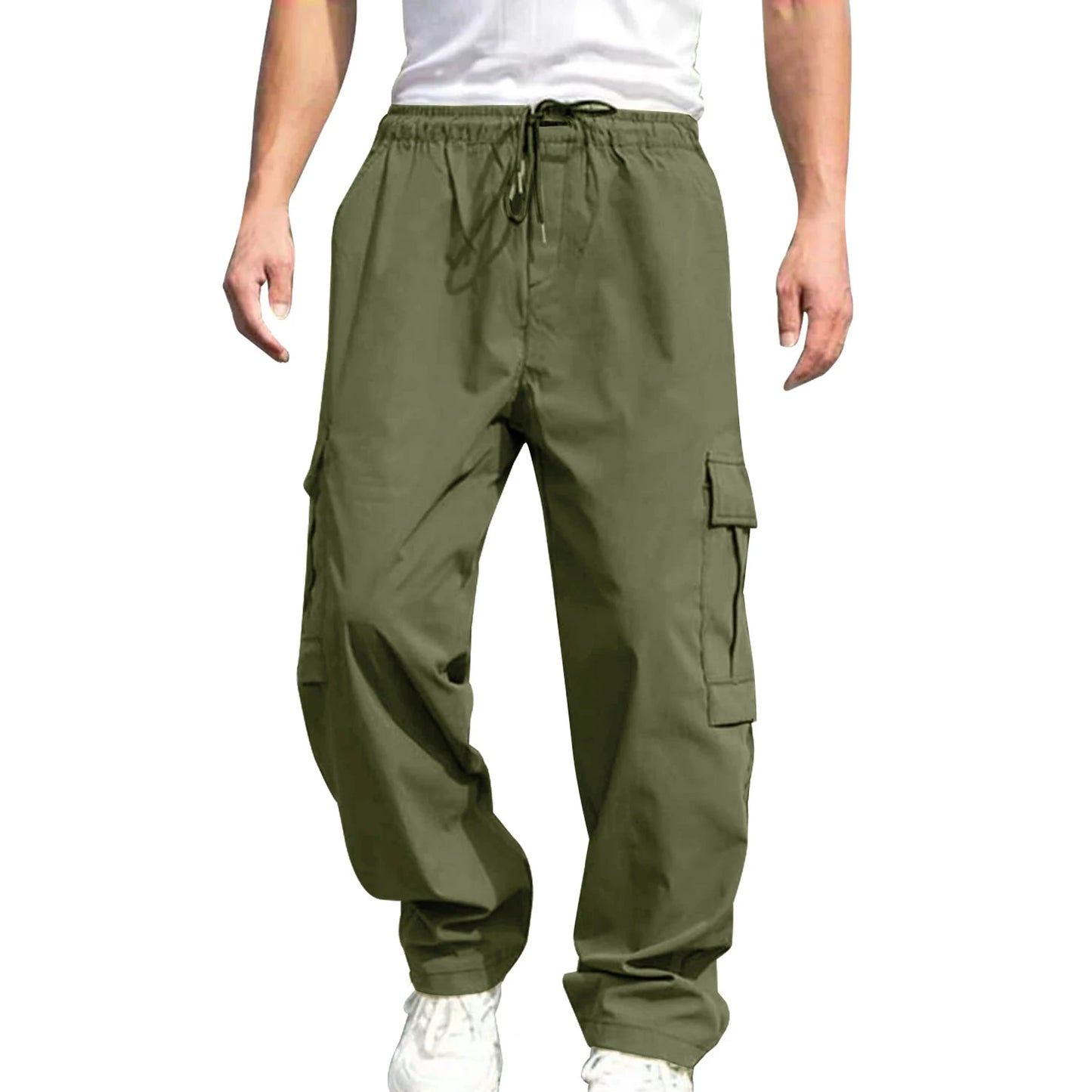 Hirigin Mens Cargo Pants Loose Fit Drawstring Trousers Pockets