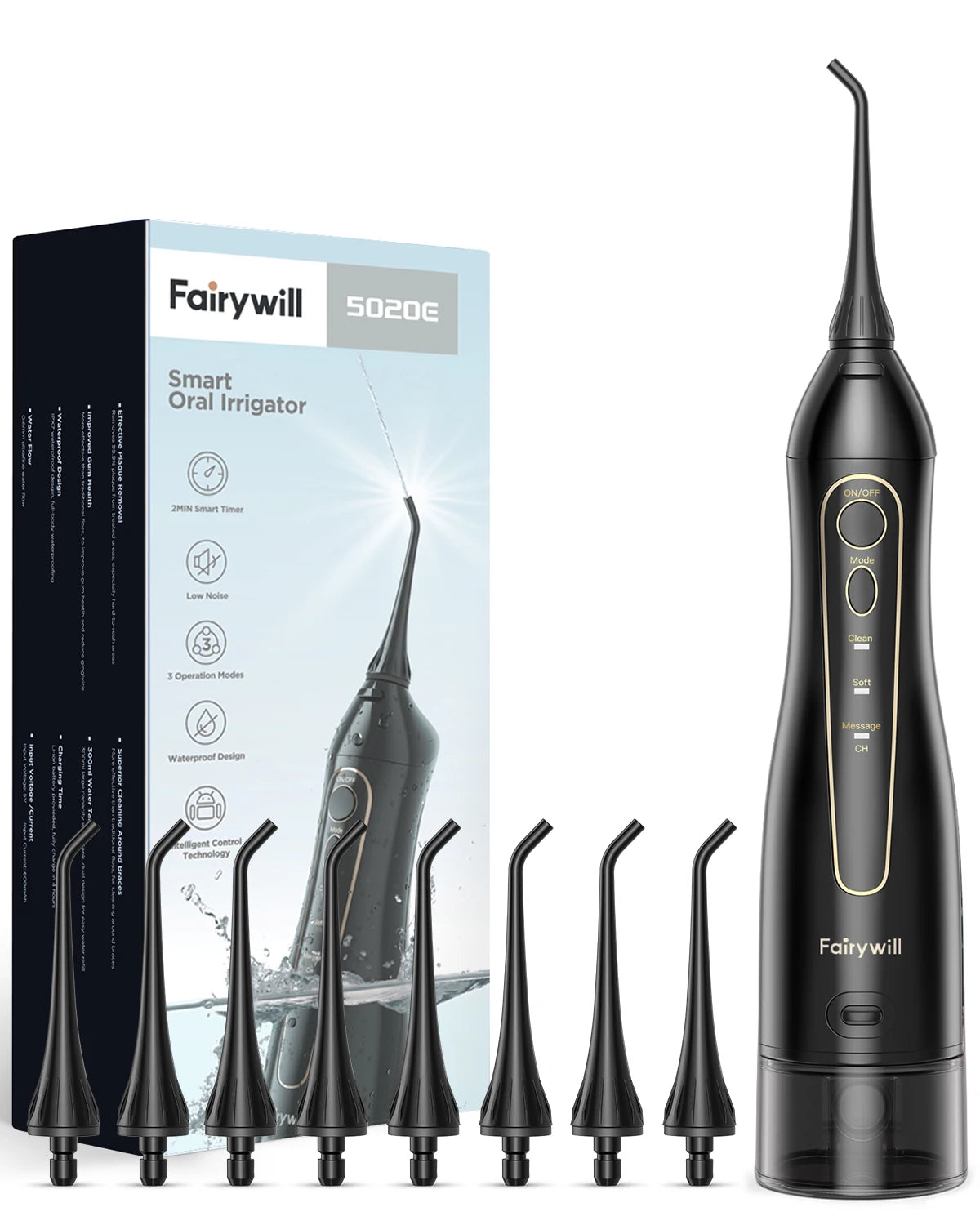 FairywillFW5020E Portable Water Flosser OralIrrigatorSystem With Three Modes Rechargeable Travel