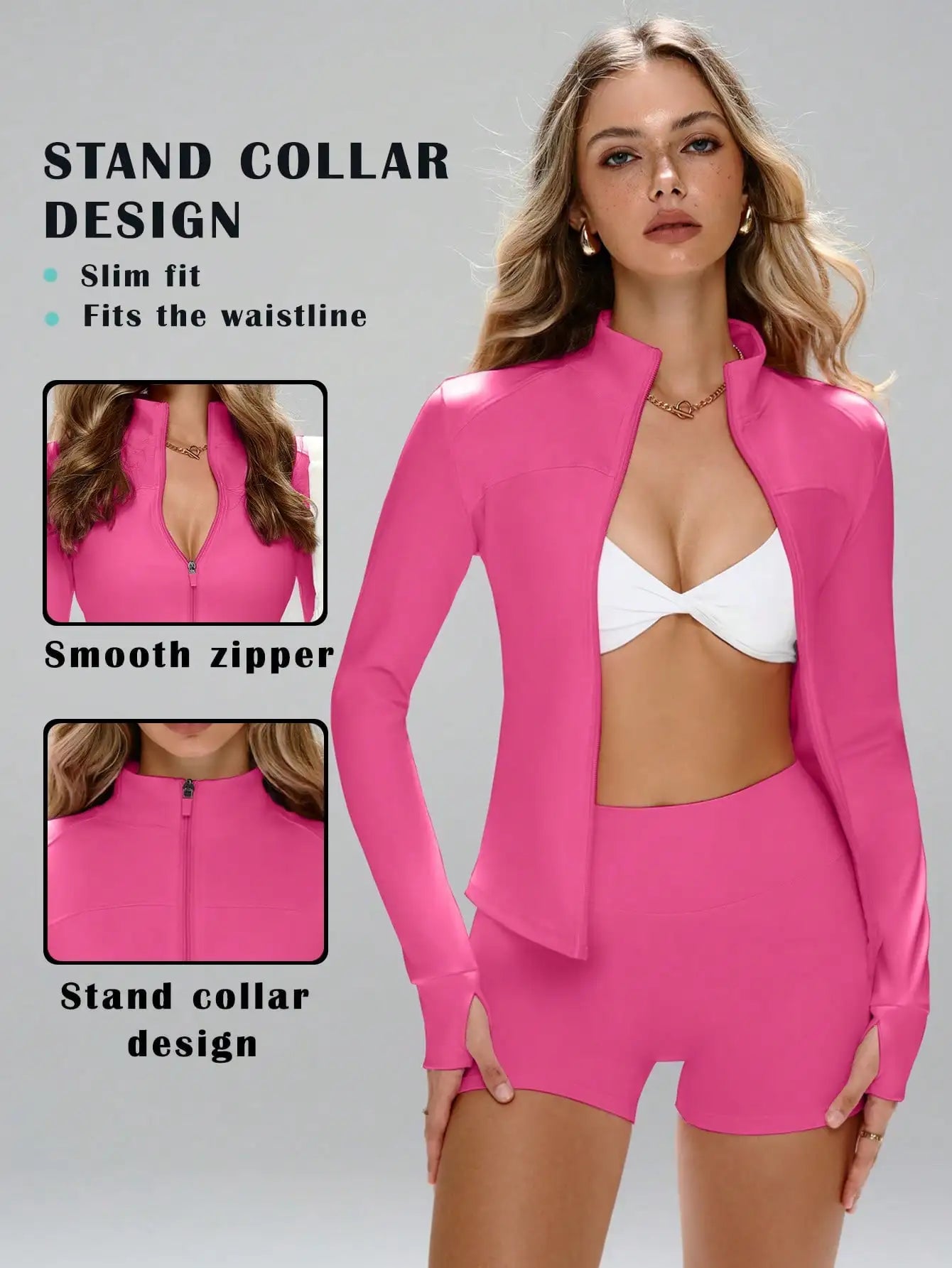 None Womens Slim Fit Yoga Jacket And Shorts Zipper