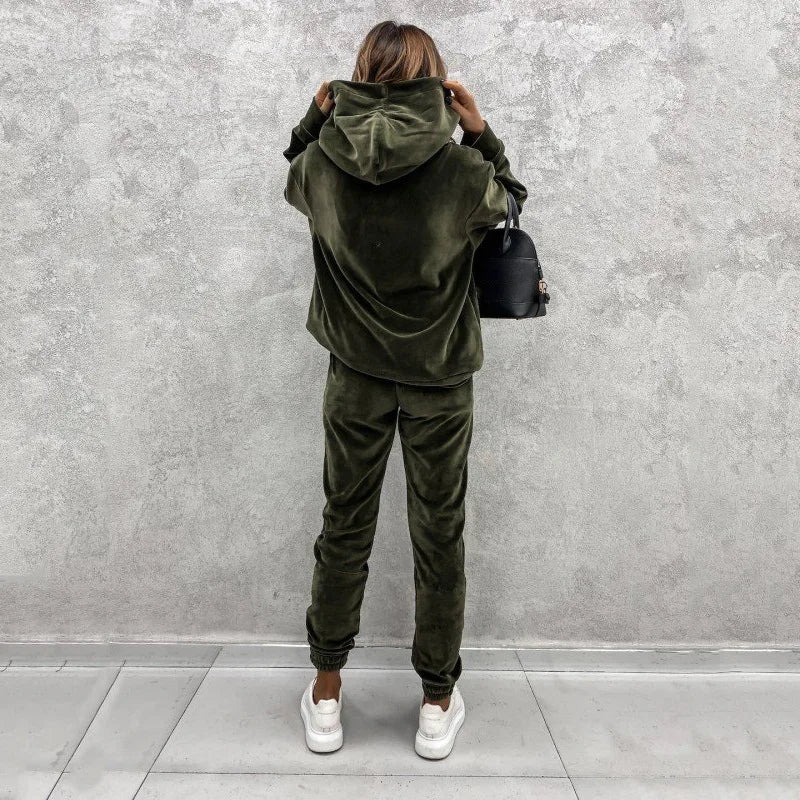 NONECN Jumper Suit Women Winter Tracksuit Fleece 2 Piece Set