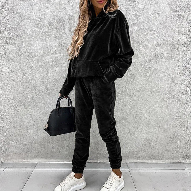 NONECN Jumper Suit Women Winter Tracksuit Fleece 2 Piece Set