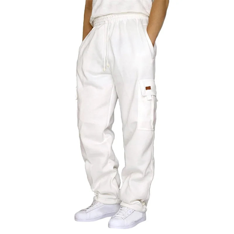 Hirigin Men's Loose Cargo Pants Drawstring Elastic Waist Wide Leg
