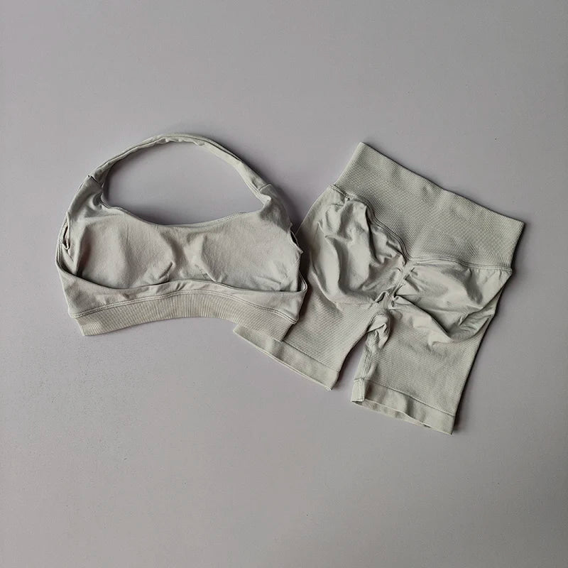 None Nylon Breathable Quick Dry Sports Bra Shorts Set