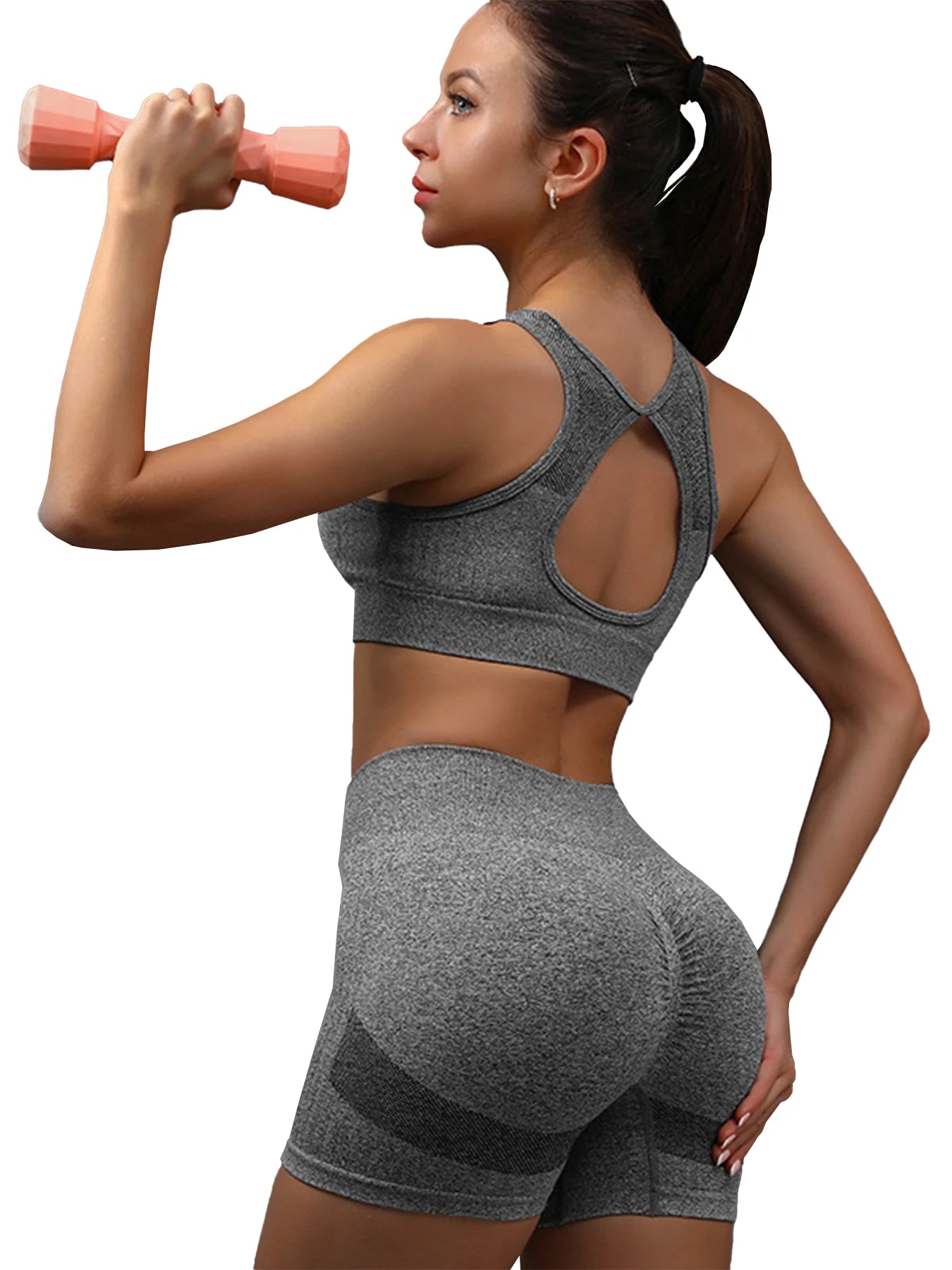 NONE Womens Yoga Set Sports Bra High Waist Seamless Shorts