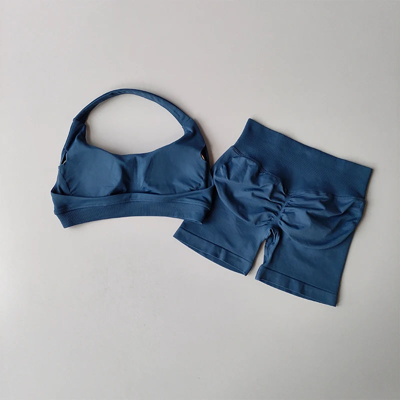 None Nylon Breathable Quick Dry Sports Bra Shorts Set