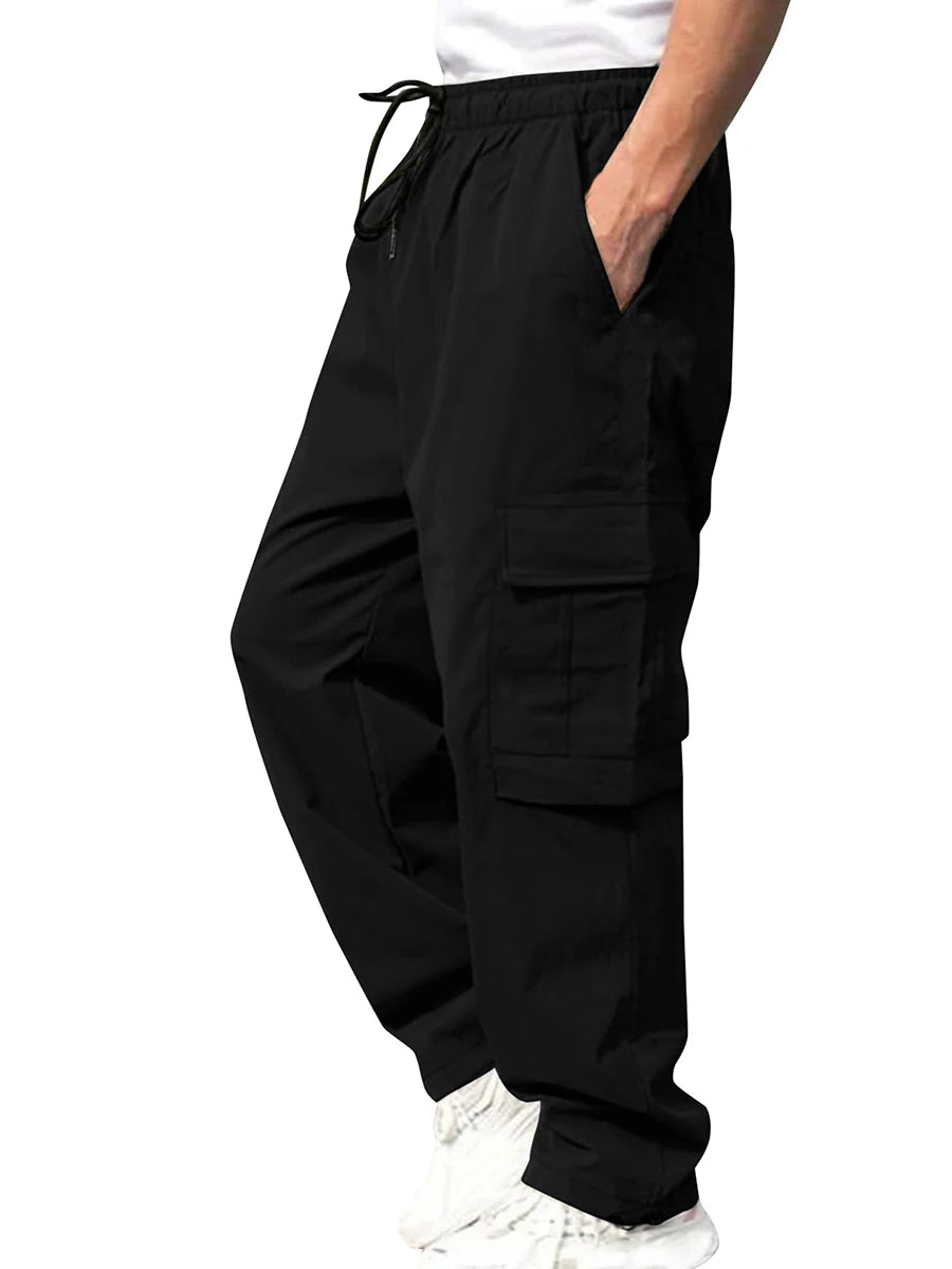Hirigin Mens Cargo Pants Loose Fit Drawstring Trousers Pockets