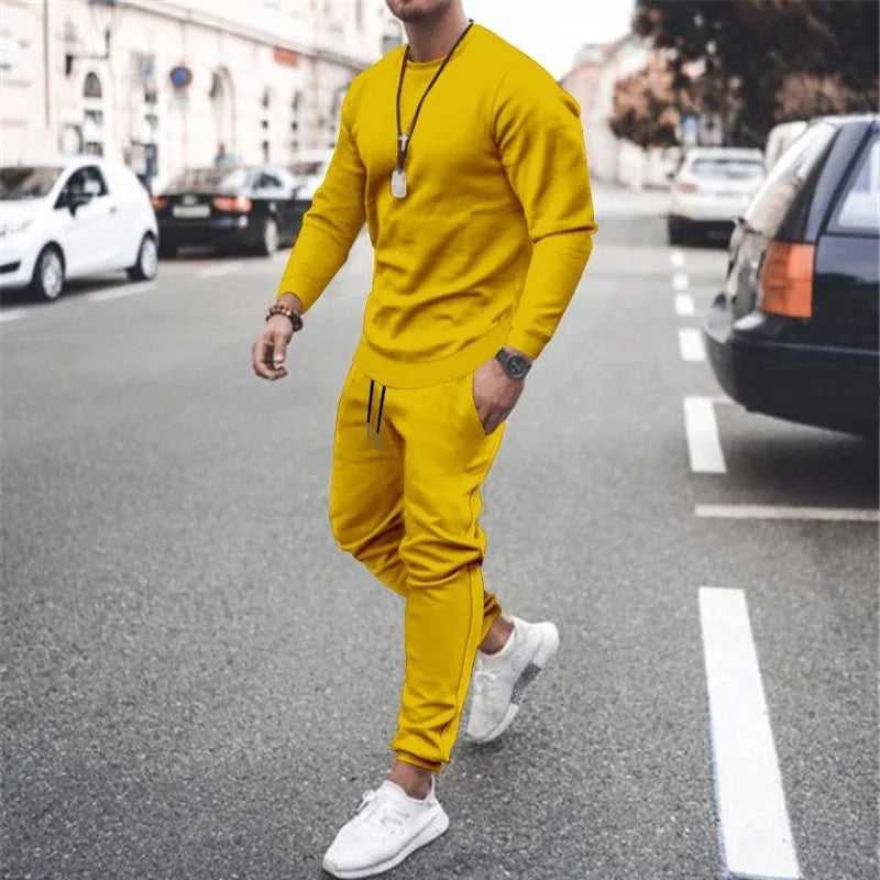 NONECN Men Two Piece Running Sweatshirt Sweatpants Tracksuit Set