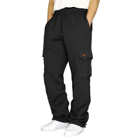 Hirigin Men's Loose Cargo Pants Drawstring Elastic Waist Wide Leg