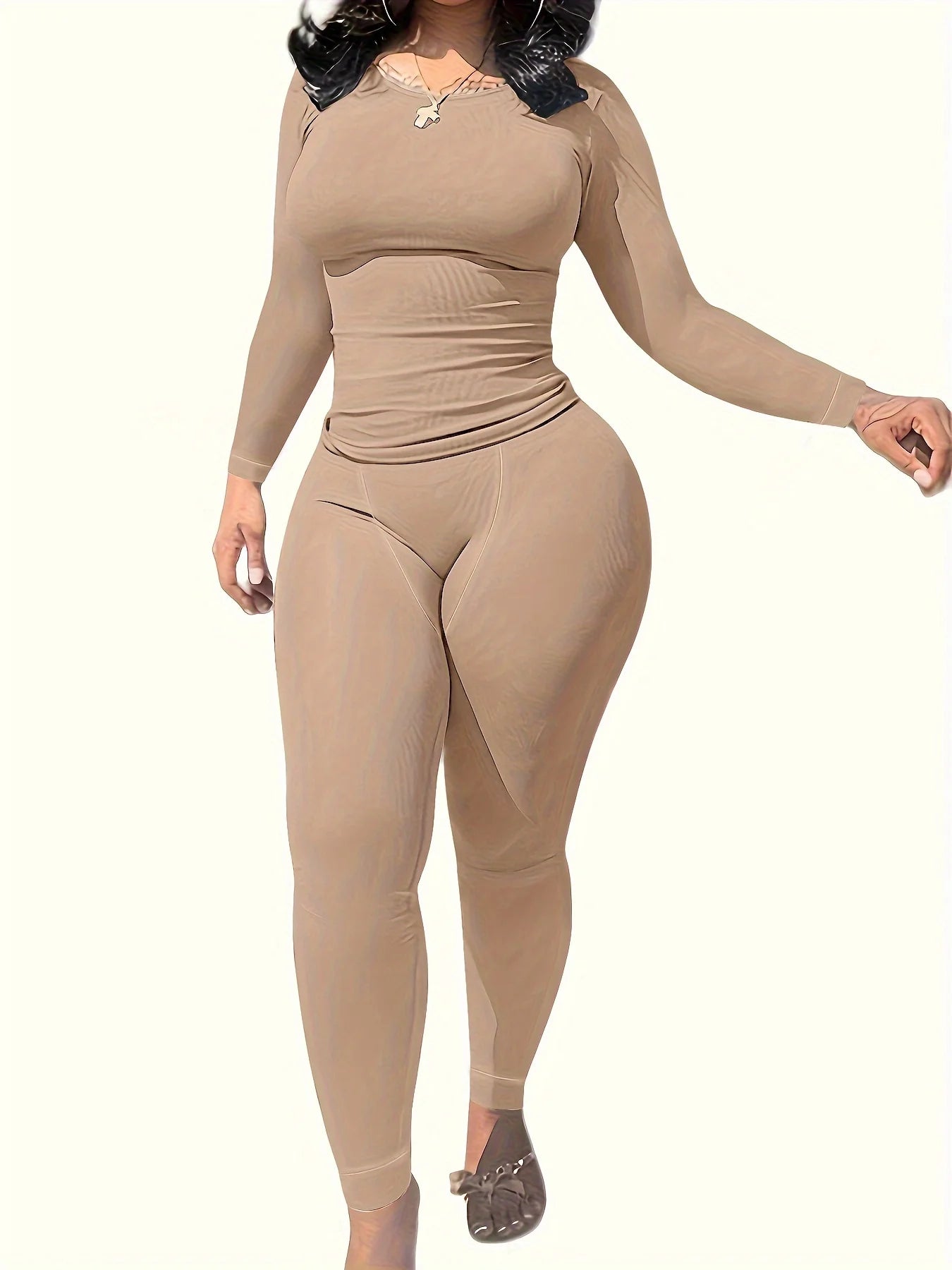 Unbranded Women's 2-Piece Workout Set Long Sleeve Top And Leggings