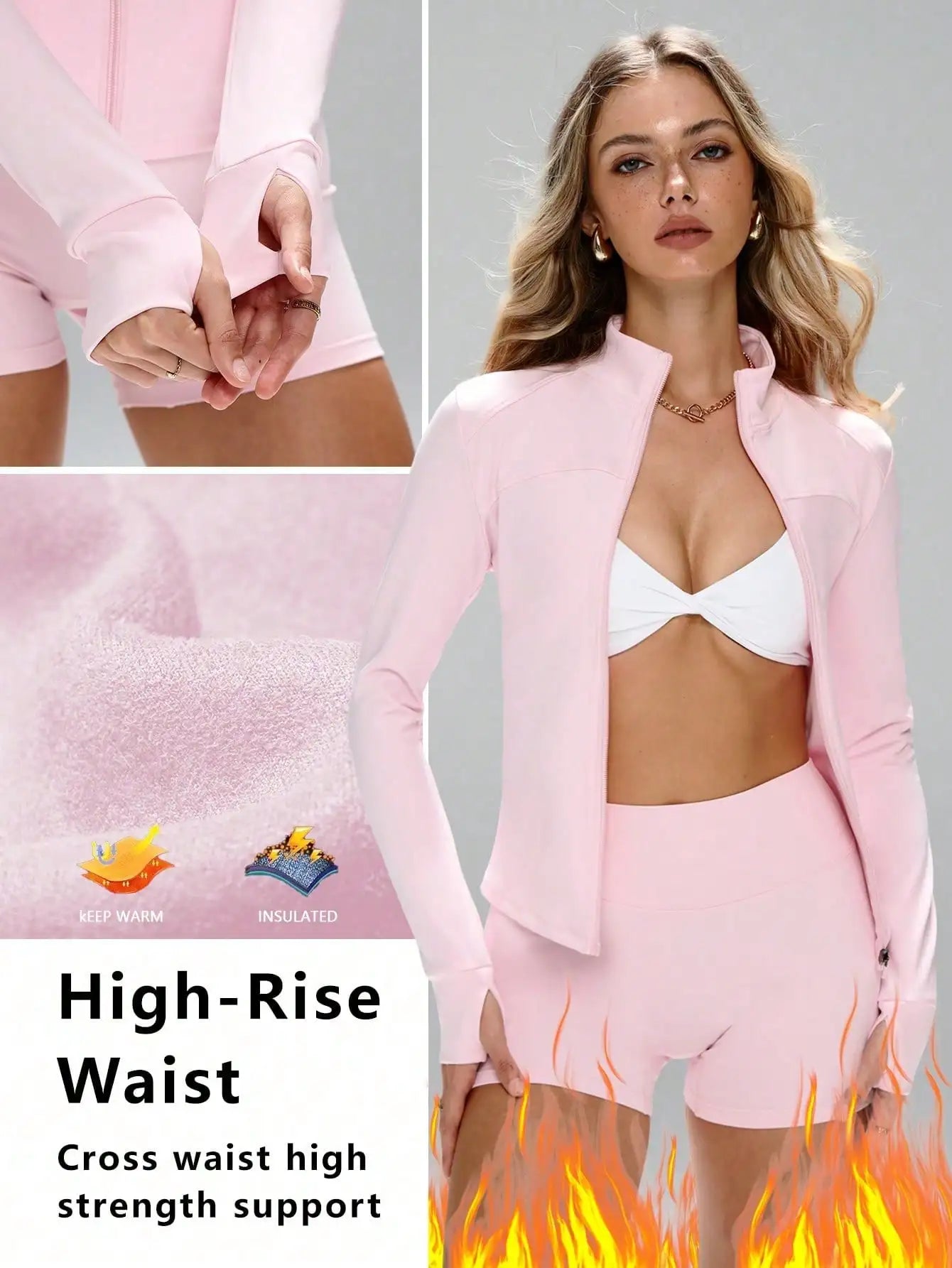 None Women's Slim Fit Sports Set Stand Collar Zipper