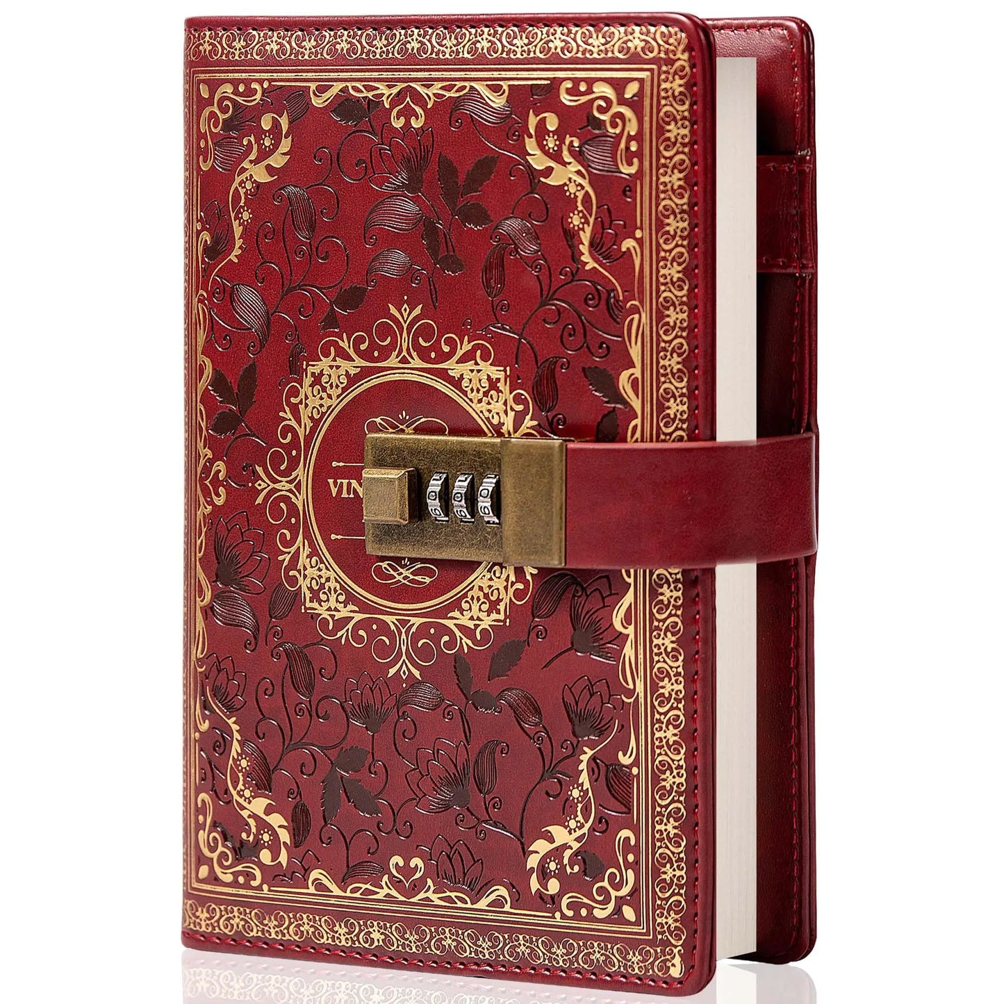 NONE A5 Retro Digital Password Notebook With Lock PU Leather Journal