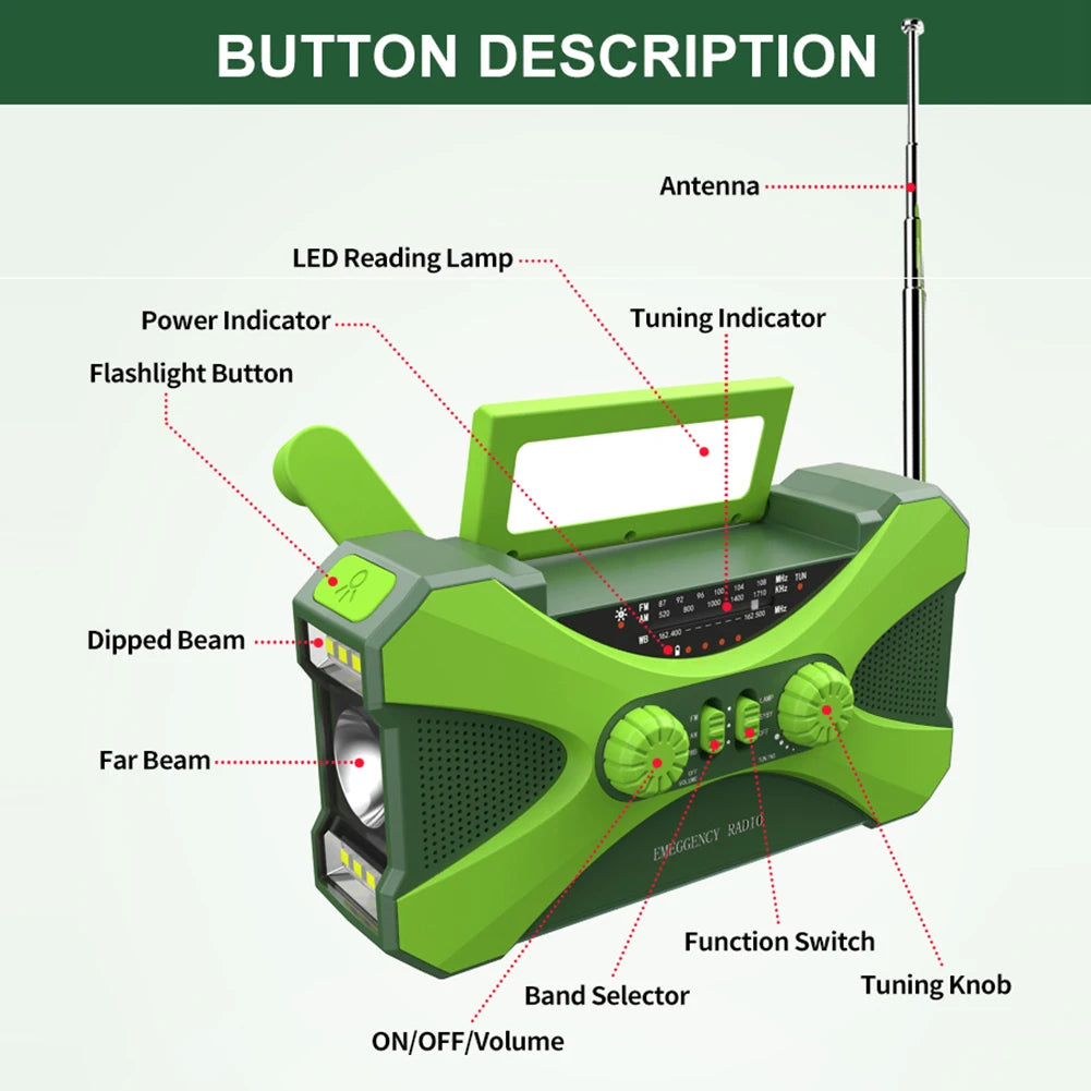 None Portable 10000mAh Charger Emergency Radio Solar Hand Crank