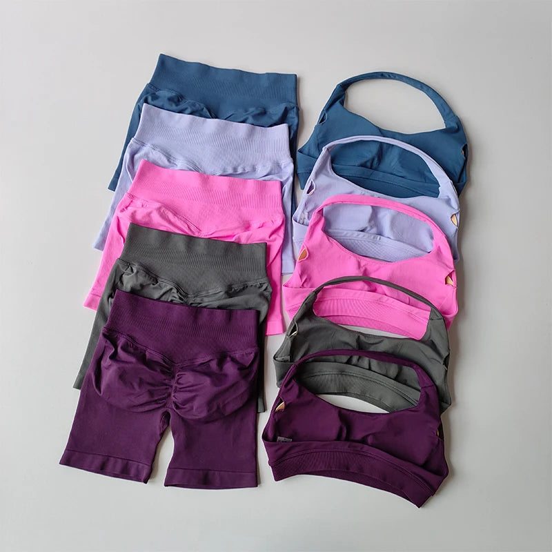 None Nylon Breathable Quick Dry Sports Bra Shorts Set