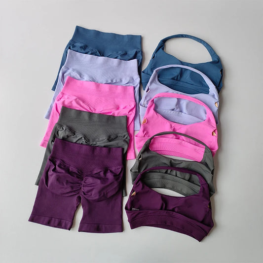 None Nylon Breathable Quick Dry Sports Bra Shorts Set