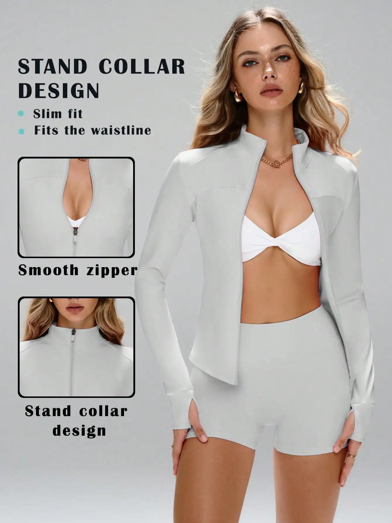 None Womens Slim Fit Yoga Jacket And Shorts Zipper