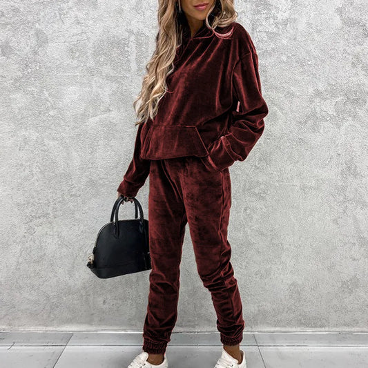 NONECN Jumper Suit Women Winter Tracksuit Fleece 2 Piece Set