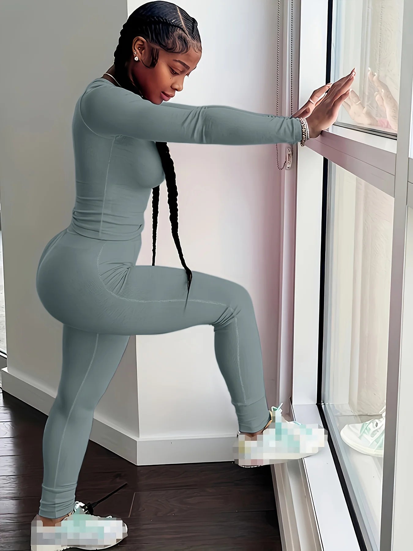 Unbranded Women's 2-Piece Workout Set Long Sleeve Top And Leggings