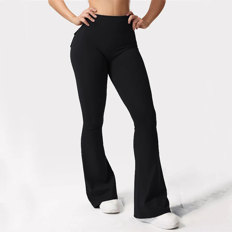 NONE Women's Yoga Flare Trousers High Waist with Pockets